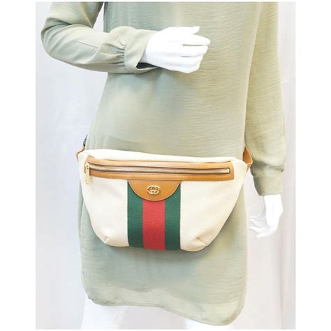 Gucci Canvas Belt Bag Waist 575082 Beige/Brown Women's